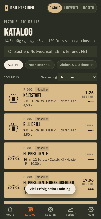 Der Drill-Katalog mit Filtern und Suchfeld